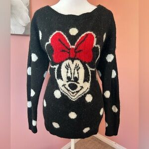 Disney H&M oversized Minnie Mou coquette whimsical polkadot wool furry sweater s